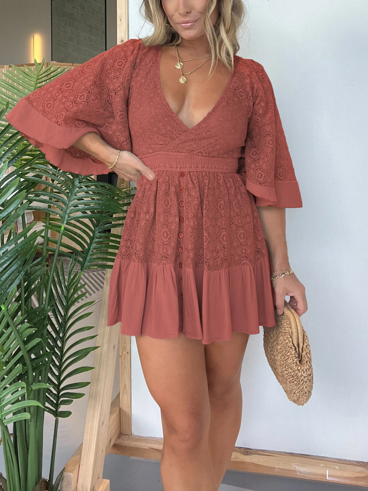 Pink Laura™ - Lace Crochet Romper Dress