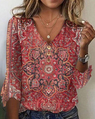 Arabella™ - Red Print Classic Top