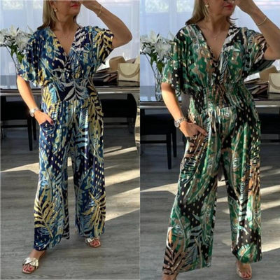 Leaf Print Plus Size Summer Bodysuit
